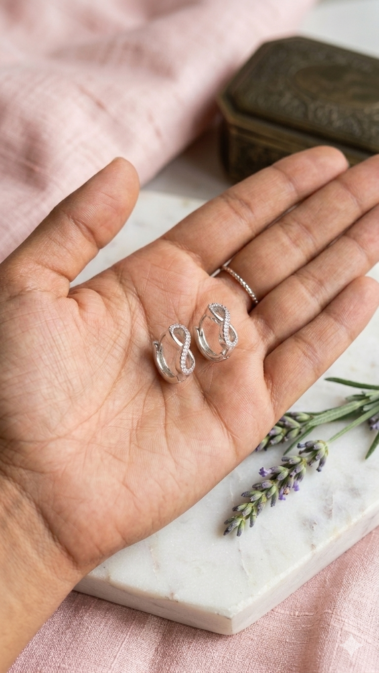 925 Sterling Silver Infinity Hoop Earrings | Aavika Zevar Diamond & CZ Bali
