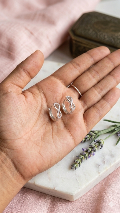 925 Sterling Silver Infinity Hoop Earrings | Aavika Zevar Diamond & CZ Bali