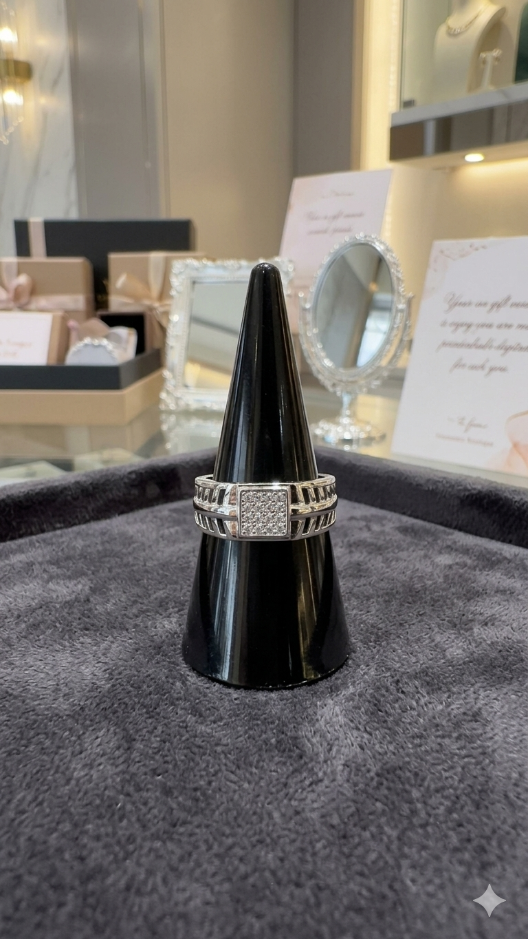 Men’s Statement Geometric Silver Ring