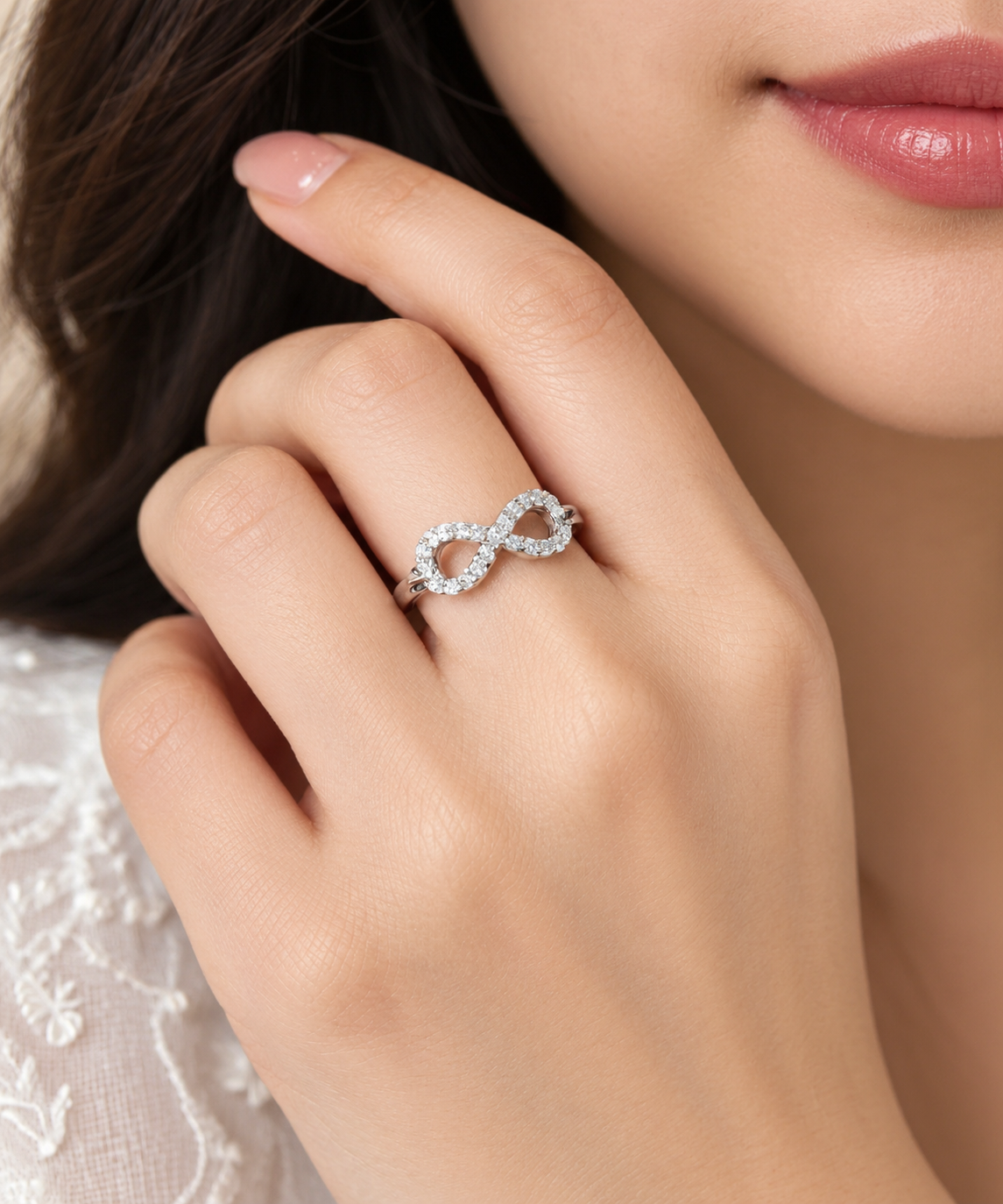 Sterling Silver Infinity Symbol Ring – Sparkling Cubic Zirconia Figure-8 Promise Band