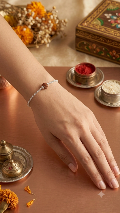 Silver Single-Bead Rudraksha Chain Bracelet / Rakhi