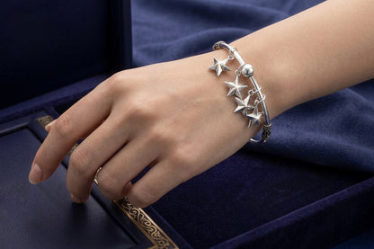 925 Silver Kada For Girls With Star Hanging Charms