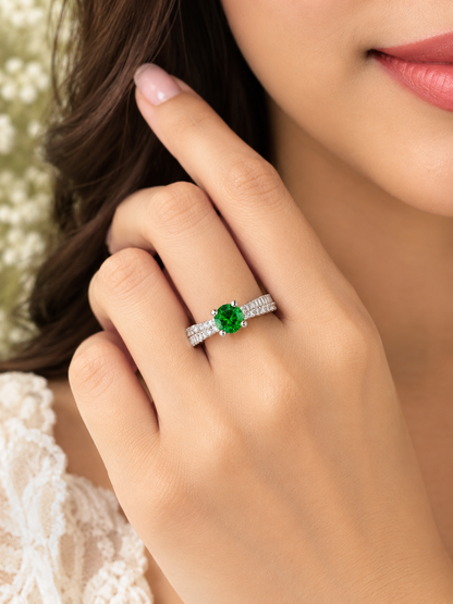 925 Silver Emerald Radiance Baguette Solitaire Ring