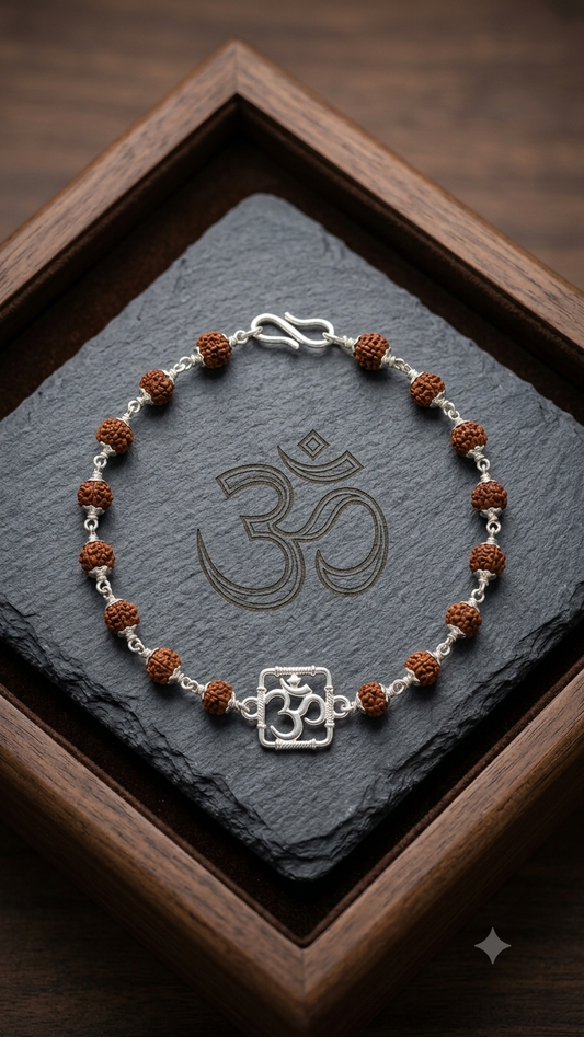 Silver "aum" Rudraksha Rakhi