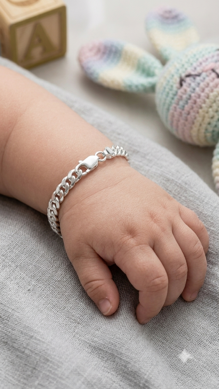 Silver Baby Cuban Curb Link Bracelet – Hypoallergenic Keepsake Jewelry for Infants & Toddlers