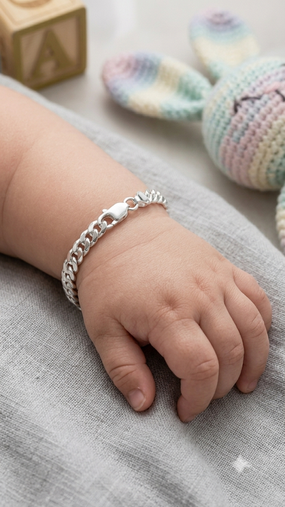 Silver Baby Cuban Curb Link Bracelet – Hypoallergenic Keepsake Jewelry for Infants & Toddlers