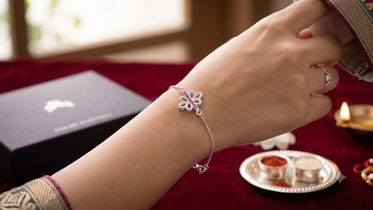 Pure 925 Silver Floral Lumba Rakhi Bracelet for Bhabhi