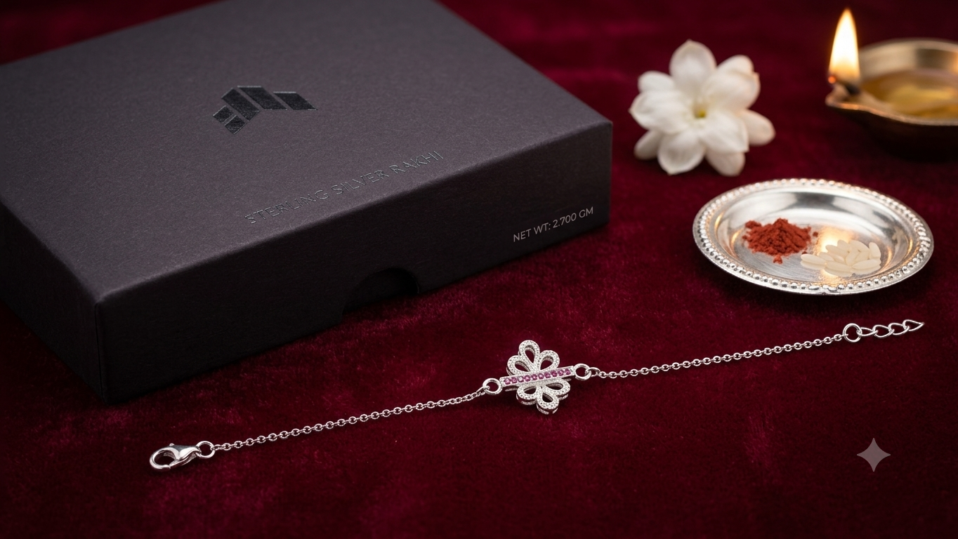 Pure 925 Silver Floral Lumba Rakhi Bracelet for Bhabhi