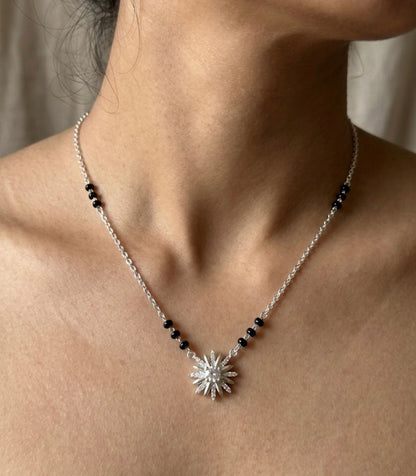 Italian Silver 925 Hallmarked Mangalsutra for Women |CZ Pendant | Black Beads Chain | Daily Wear & Gift for Wife