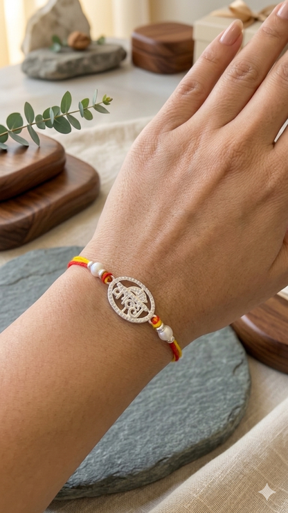 Silver "Kanha" Rakhi with Zircon Stones and Pearl Accents ( set of 3 )