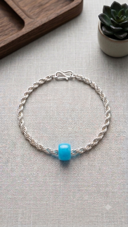 Silver Rope Chain Baby Bracelet with Gemstone Barrel Bead