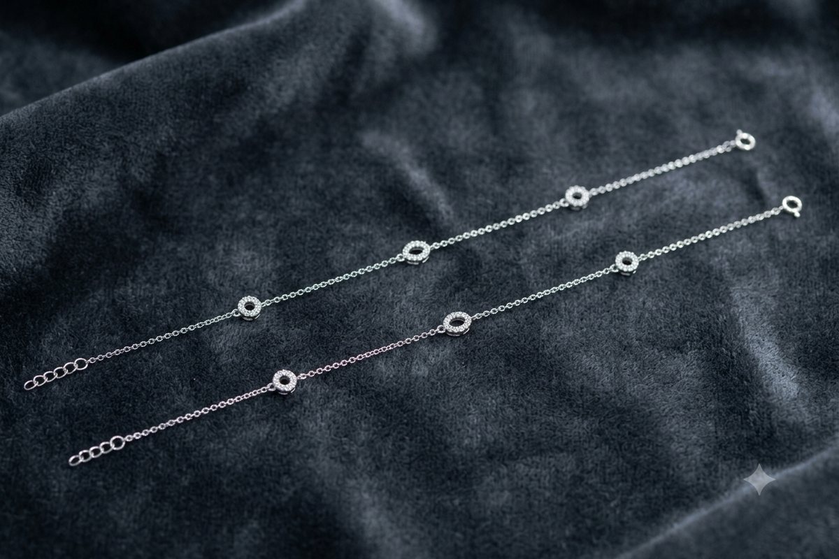 Dainty Silver CZ Halo Station Chain Anklet Pair/single (Payal)