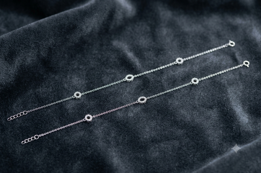 Dainty Silver CZ Halo Station Chain Anklet Pair/single (Payal)