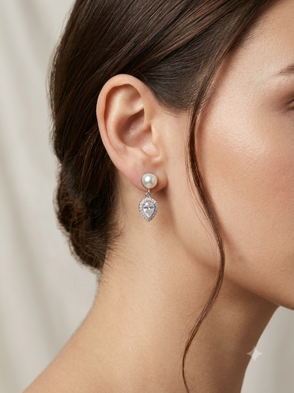 Aavika Zevar Sterling Silver Pearl Stud Earrings for Women & Girls | Elegant Teardrop Design
