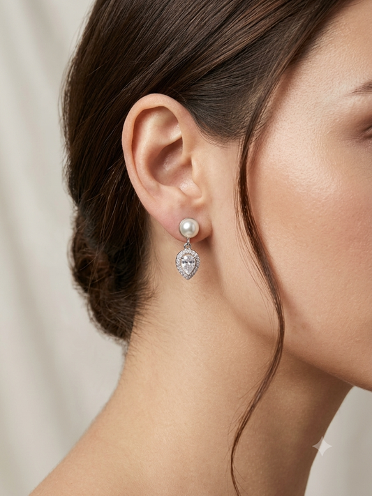 Aavika Zevar Sterling Silver Pearl Stud Earrings for Women & Girls | Elegant Teardrop Design