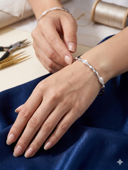 Aavika Zevar Sterling Silver Rhodium-Plated Textured Bangle for Women