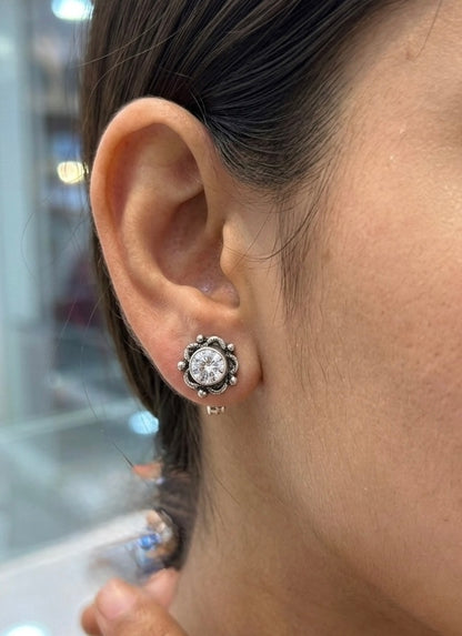 Aavika Zevar Sterling Silver single Stud Earrings for girls