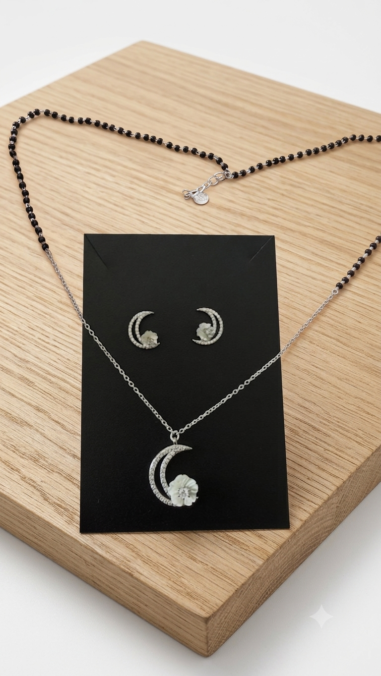 Silver Floral Modern Mangalsutra Set