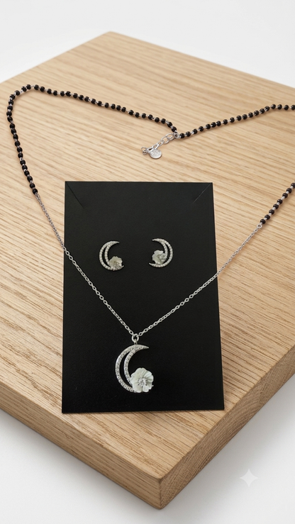 Silver Floral Modern Mangalsutra Set