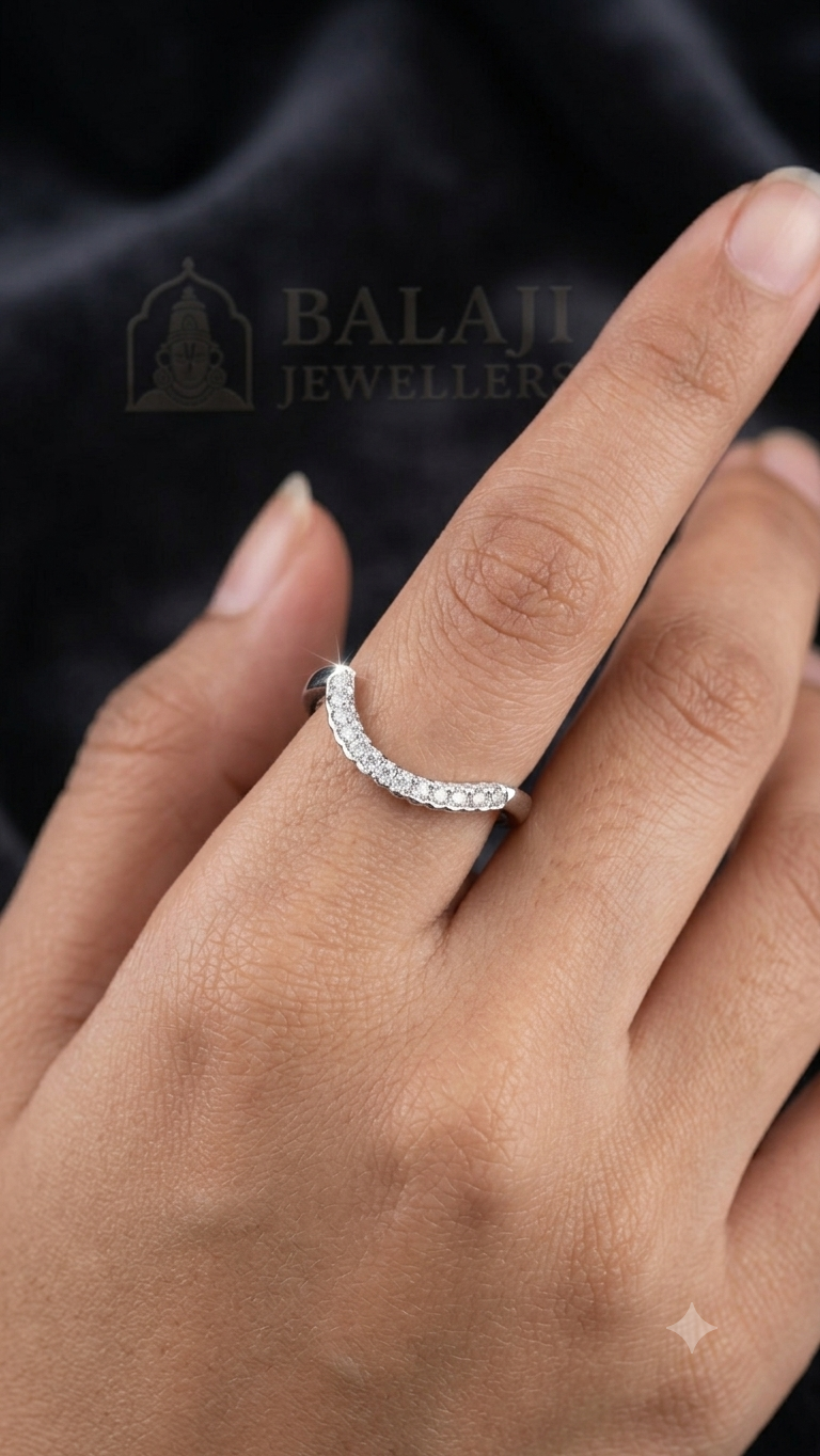 Elegant Curved Diamond V-Band Ring in Sterling Silver