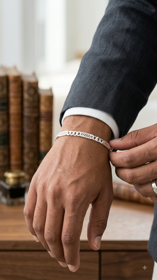 Men’s Silver Diagonal Slotted Figaro Link Bracelet
