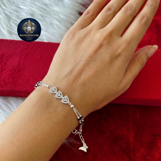 Aavikazevar Minimal Silver Bracelet | Timeless three layer Silver hand mangalsutra for Everyday Elegance