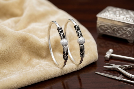 Silver Born Baby Kada / Nazariya Bangles (Pair) – Size 1.5