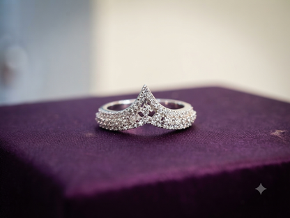 Sterling Silver Vanki Tiara Ring – Multi-Row Pavé Cubic Zirconia Crown V-Ring