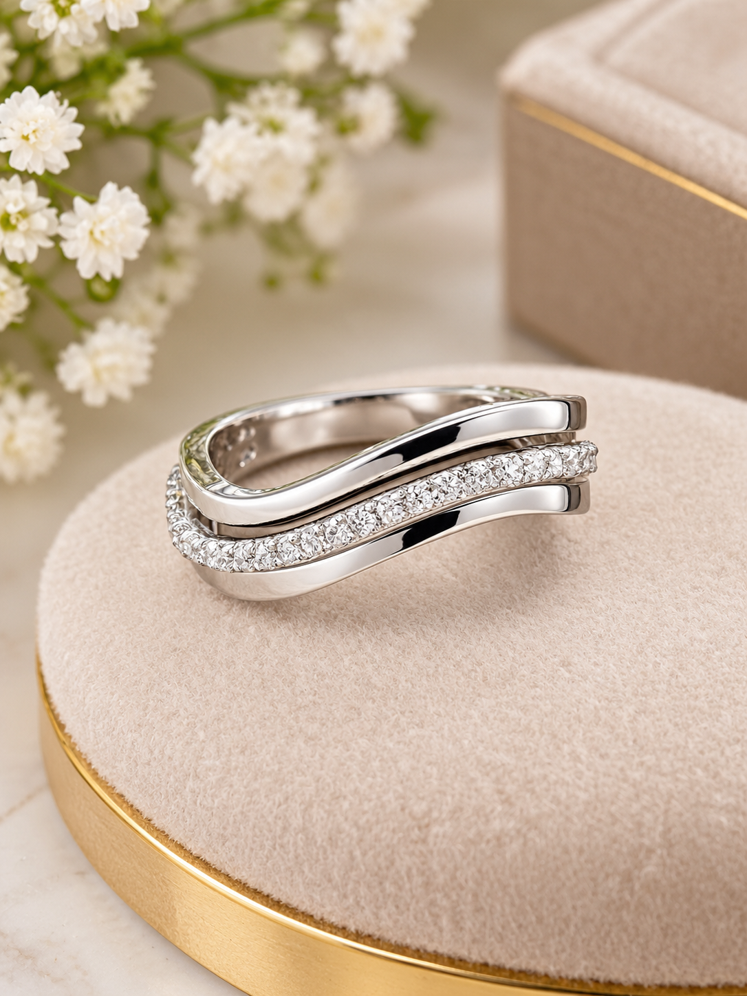 Sterling Silver Double-Band Curved Wave Ring -Set Contoured Stacking Band