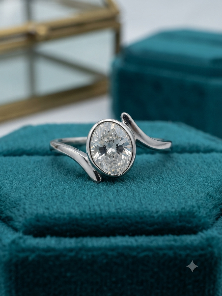 925 Silver Serenade Oval Bezel Bypass Solitaire Ring