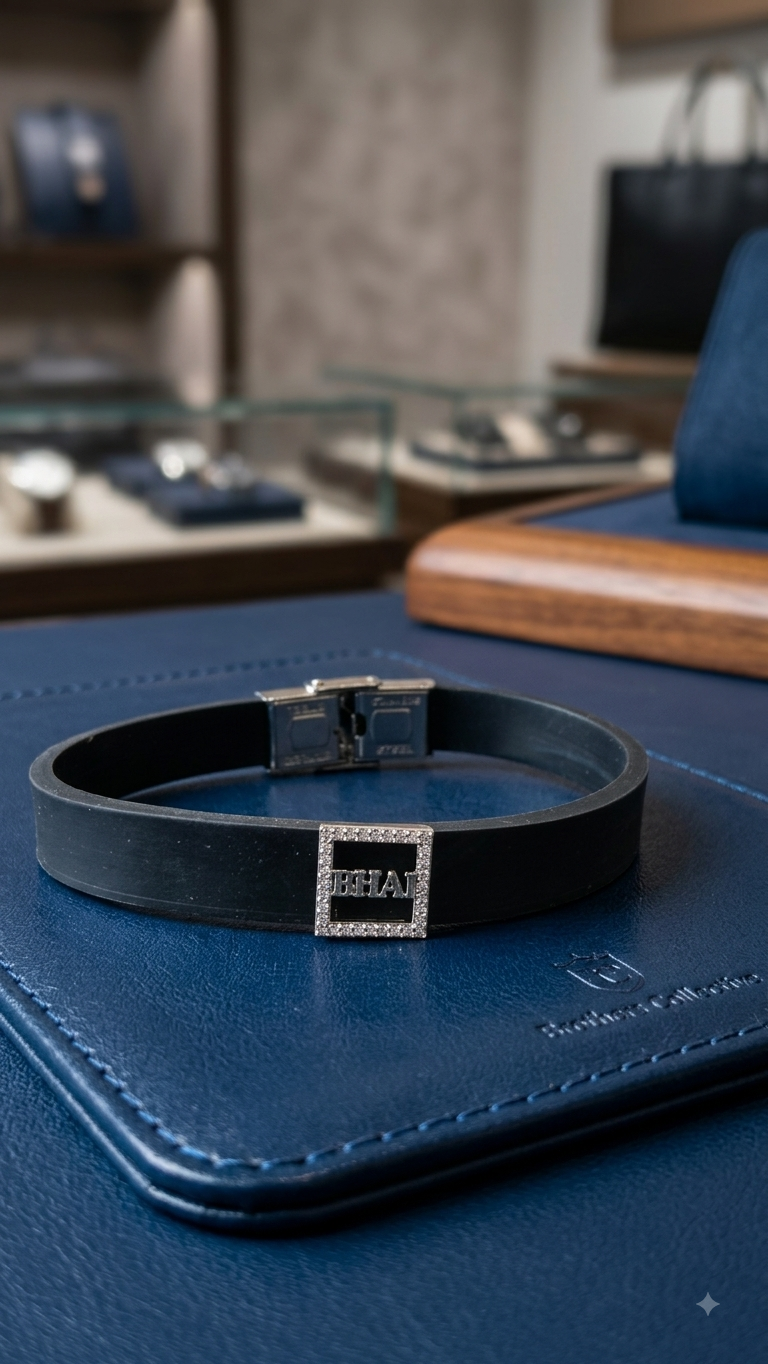 Silicone Belt Silver BHAI Letter Bracelet Rakhi