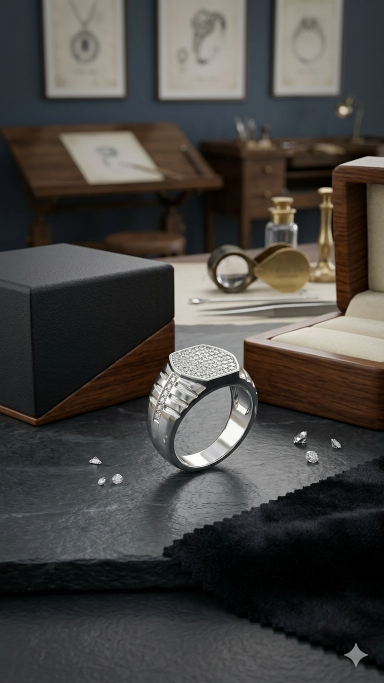Men’s Statement Geometric Silver Ring