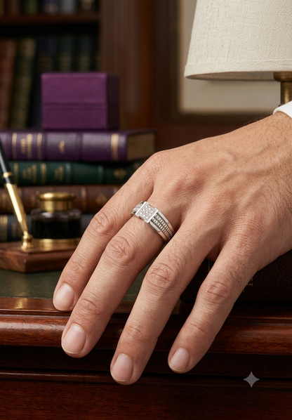 Fluted Shoulder Square Cluster Sterling Silver Ring