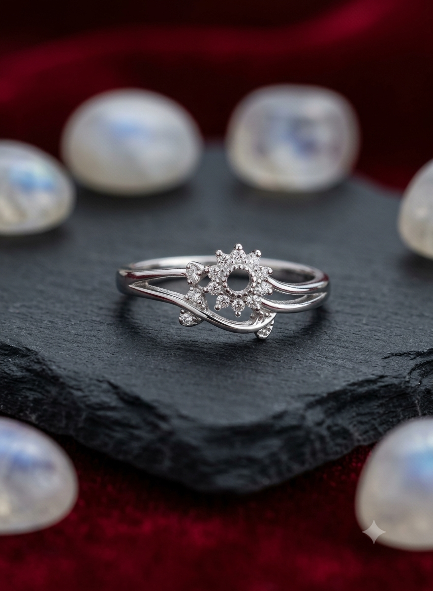 Floral Sunburst Semi-Mount Sterling Silver Ring