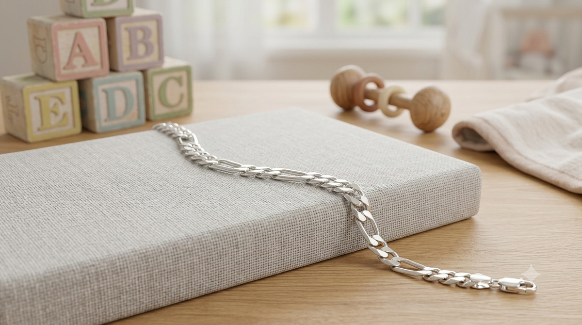 Silver Baby Figaro Link Bracelet – Italian Keepsake Jewelry for Infants & Toddlers