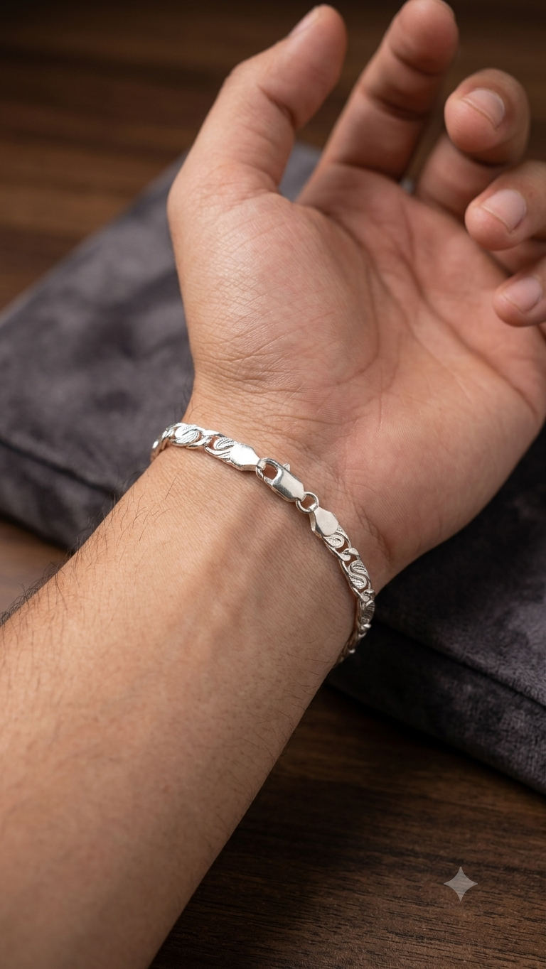 Silver Textured Link Chain Bracelet