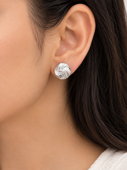 925 Sterling Silver Swirl Diamond-Cut Button Stud Earrings