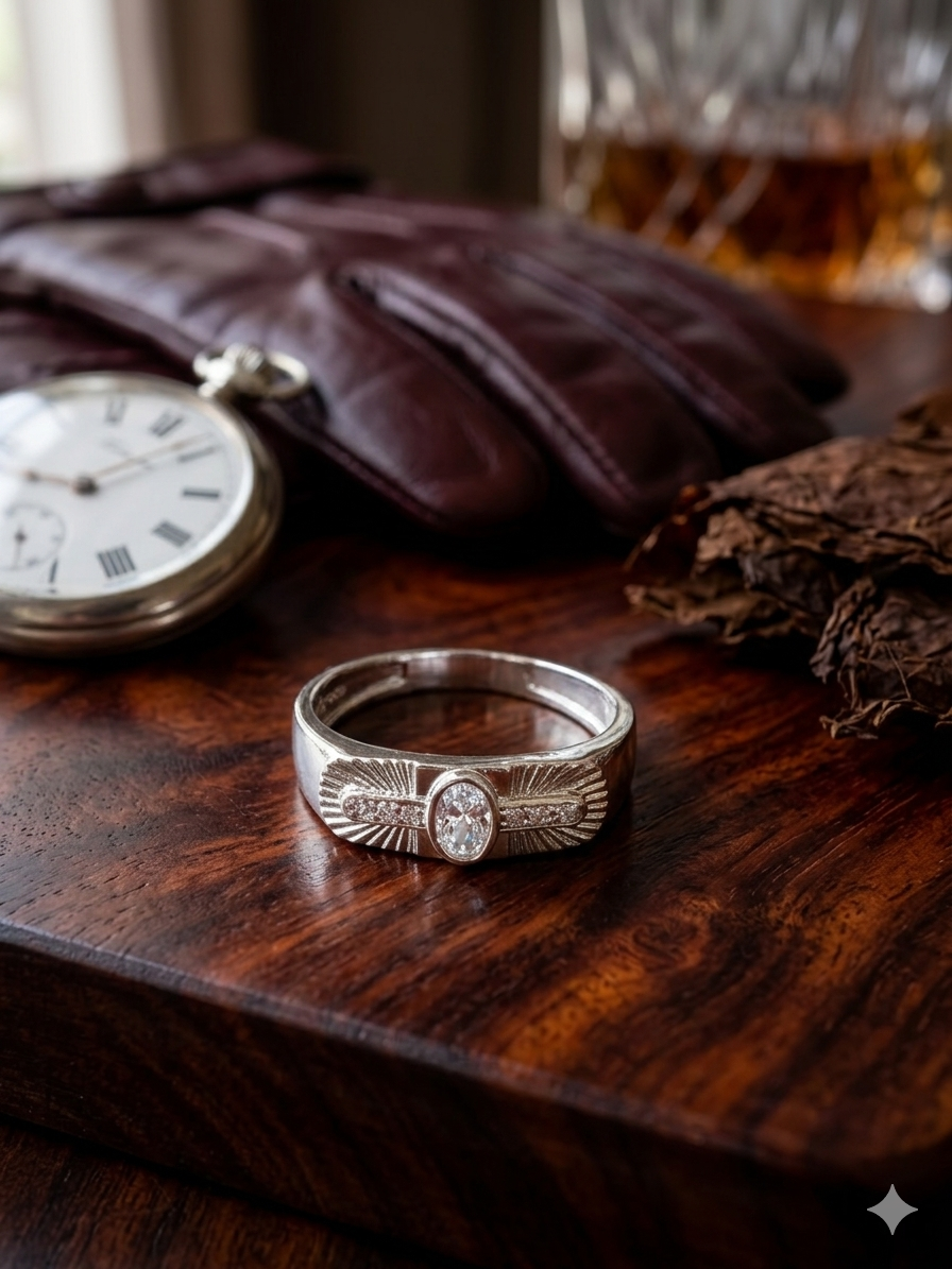 Italian Silver Men’s Ring with Rectangular Stone – Premium Designer Look