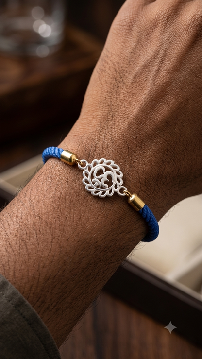 Silver Swastik & Om Couple Rakhi Set (Bhaiya Bhabhi / Couple rakhi)