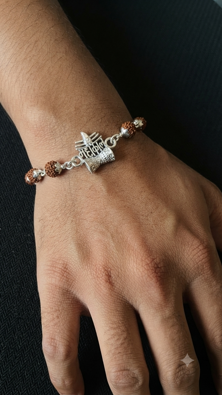 Silver Mahakal Rudraksha Bracelet / rakhi – Lord Shiva Blessing Kada for Men
