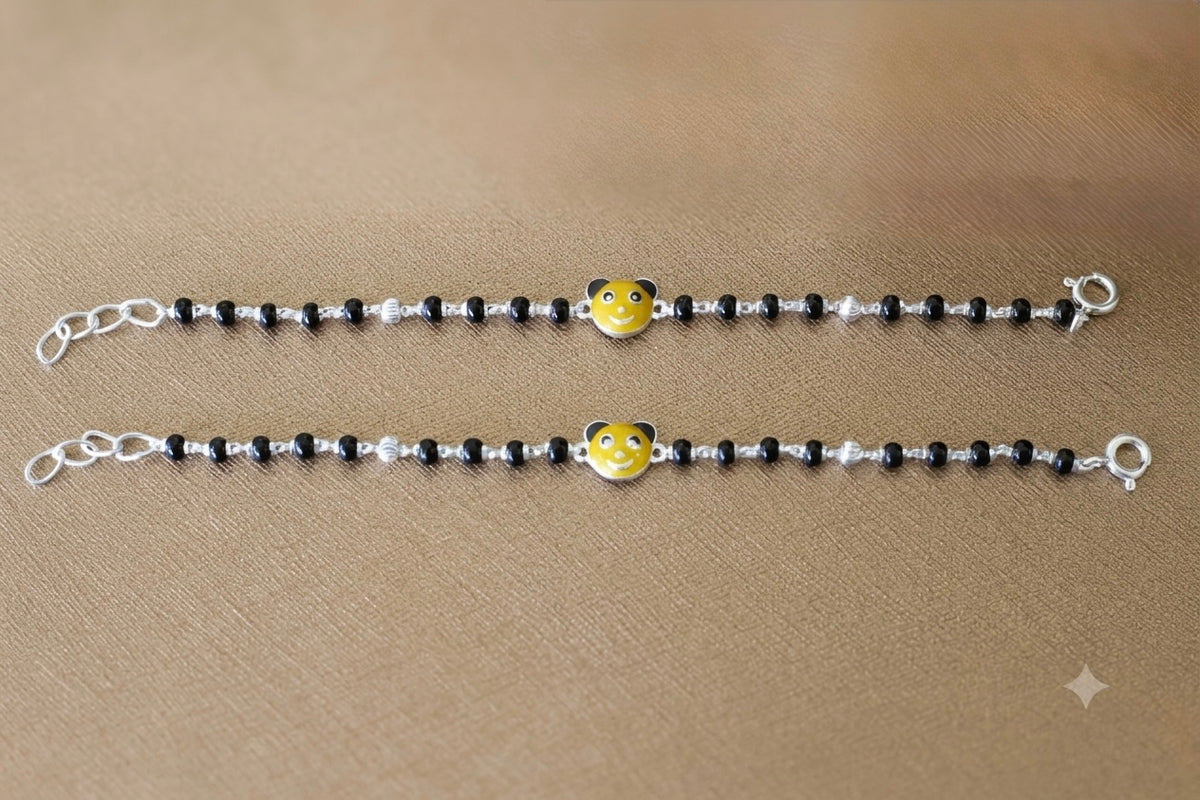 Silver nazariya with Black beads and cartoon center piece