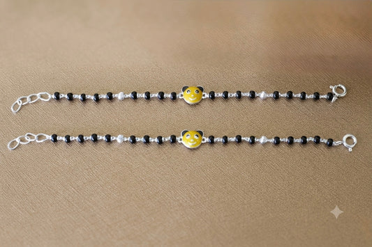 Silver nazariya with Black beads and cartoon center piece