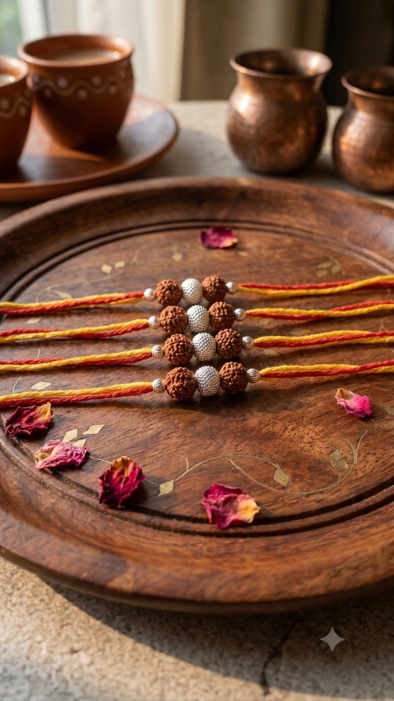 Silver Rudraksha Rakhi (Set of 3/5)