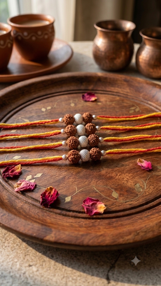 Silver Rudraksha Rakhi (Set of 3/5)