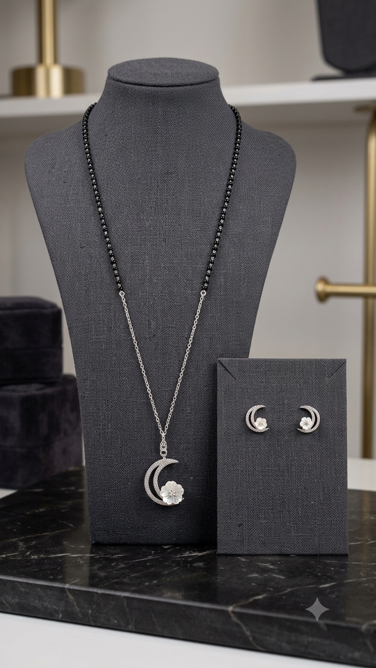 Silver Floral Modern Mangalsutra Set