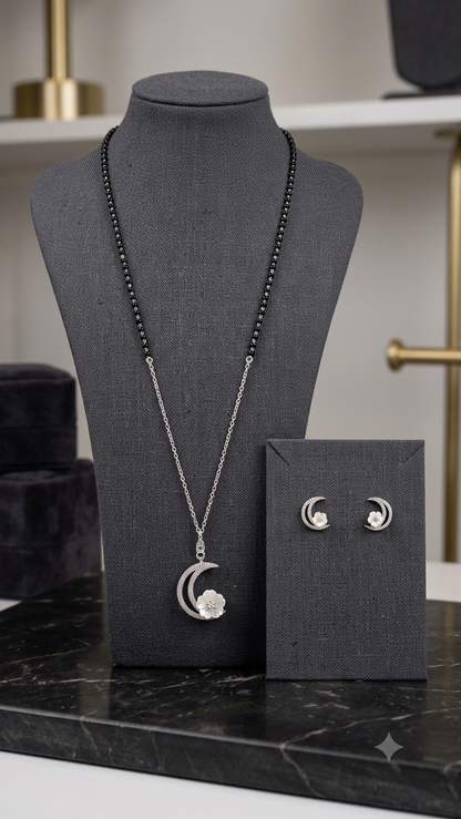 Silver Floral Modern Mangalsutra Set