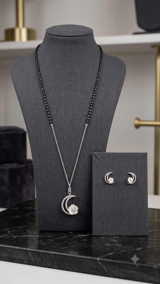 Silver Floral Modern Mangalsutra Set