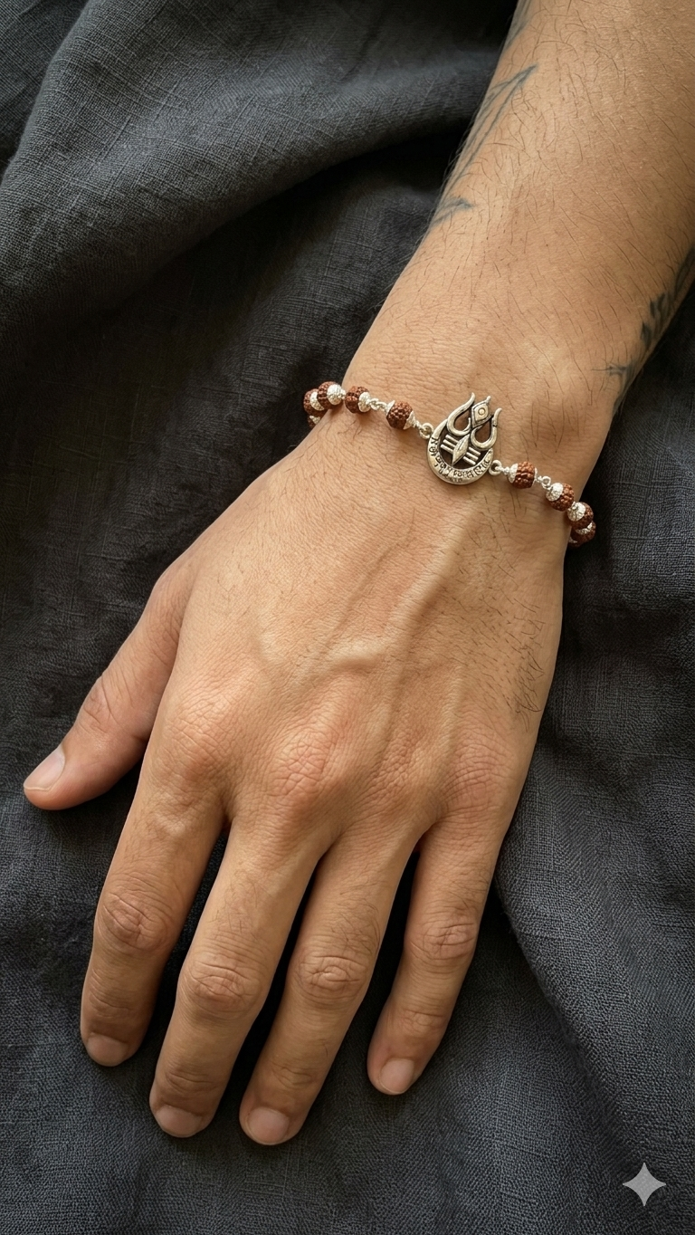 Silver Mahakal Rudraksha Bracelet / rakhi – Lord Shiva Blessing Kada for Men