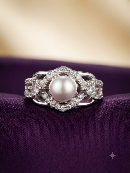 Vintage Sterling Silver Pearl Cocktail Ring