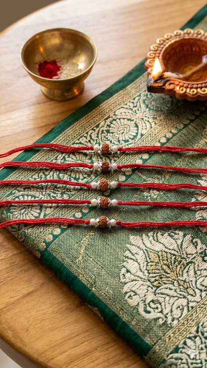 Silver Rudraksha Rakhi (Set of 5)